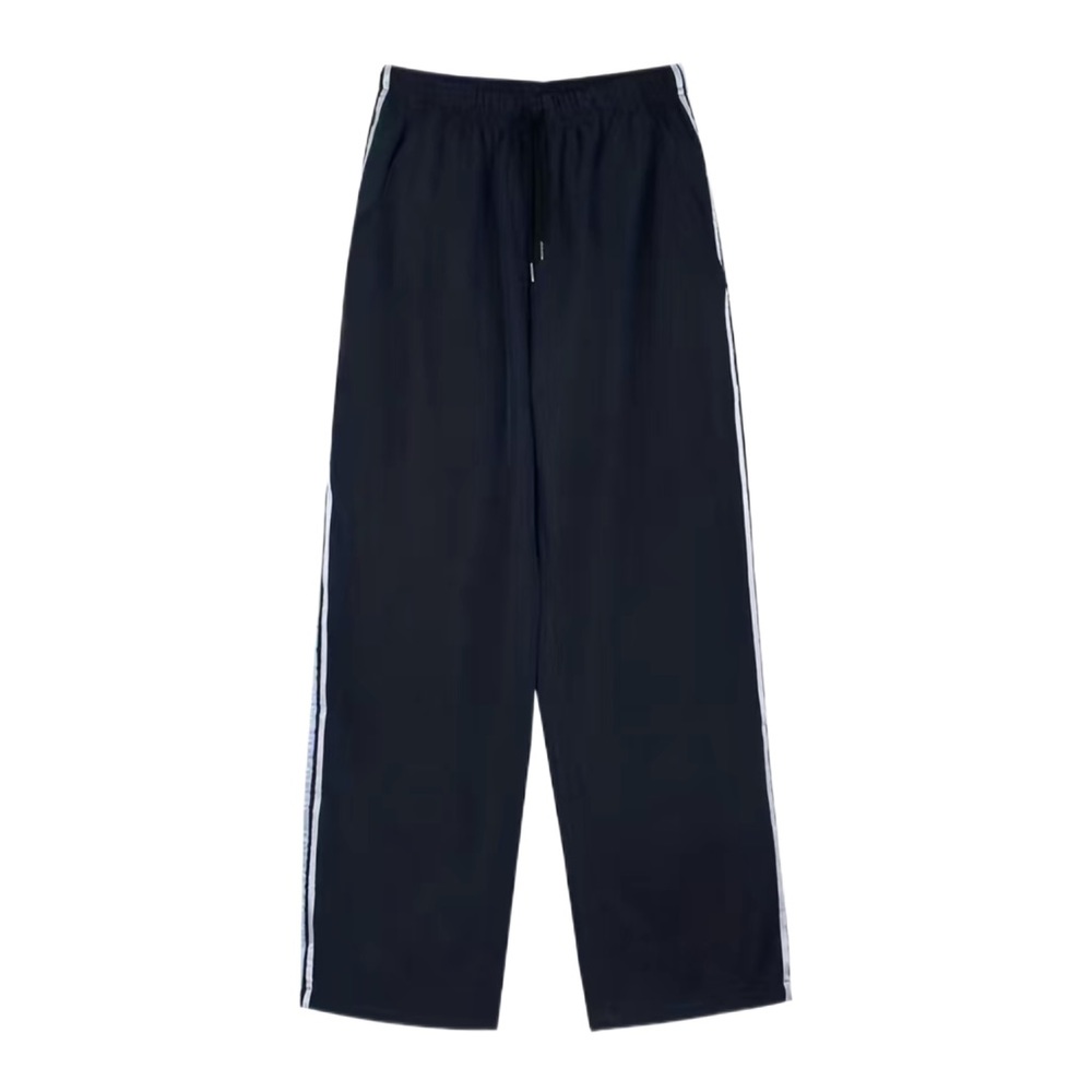 Contrast Side Wide Leg Pants, Y2K Casual Drawstring Pants